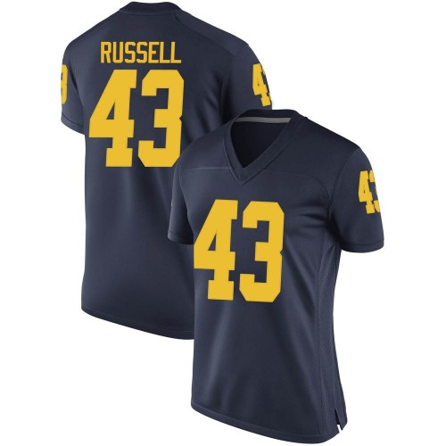 Andrew Russell Michigan Wolverines Women's NCAA #43 Navy Replica Brand Jordan College Stitched Football Jersey WEG6654UV
